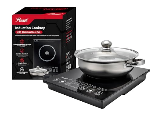 Rosewill Induction Cooker 1800 Watt, 5 Pre-Programmed Induction Cooktop, Electric Burner with Stainless Steel Pot 10" 3.5 QT 18-8, RHAI-15001