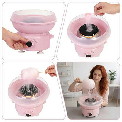 Cotton Candy Maker, Mini Pink Cotton Candy Machine for Weddings, Birthday Parties, Easter, Easy to Clean, Home Use