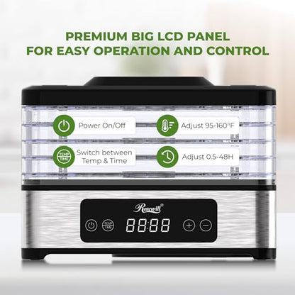 Rosewill Compact Food Dehydrator, 5 Stackable Trays with Adjustable 48H Timer and Temperature Control - 400W Electric Food Dryer for Jerky, Fruits, Herbs, Veggies, Meat & Dog Treats