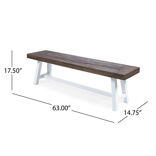 GDFStudio Cassie Outdoor Modern Industrial 3 Piece Acacia Wood Picnic Dining Set with Benches, Sandblasted Dark Brown and White Rustic Metal