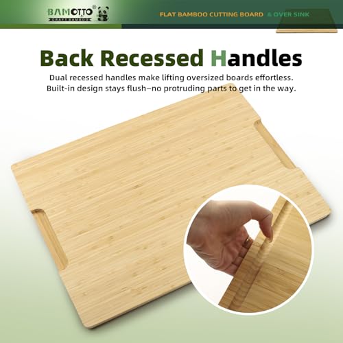 BAMOTTO CRAFTBAMBOO XXL Extra Large 100% Organic Bamboo Cutting Board 24"x18" - Butcher Block Chopping/Carving Board with Handle & Juice Groove for Turkey, Meat, Vegetables, BBQ