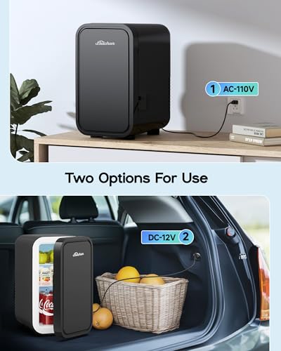 BEICHEN Mini Fridge, 6 Liter / 8 Can Small Refrigerator for Bedroom, Car, Office & Dorm, 110V AC/DC Portable Thermoelectric Cooler & Warmer for Skincare, Food, Drinks, Black