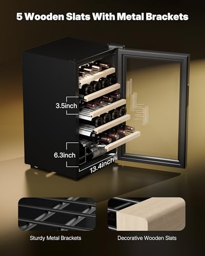 Upstreman 24 Bottle Wine Cooler Refrigerator, Compact Small Built-in or Freestanding Wine Fridge, 41-68°F Temperature Control, Glass Door, Touch Control & LED Light for Home Kitchen Bar (W24-Black)