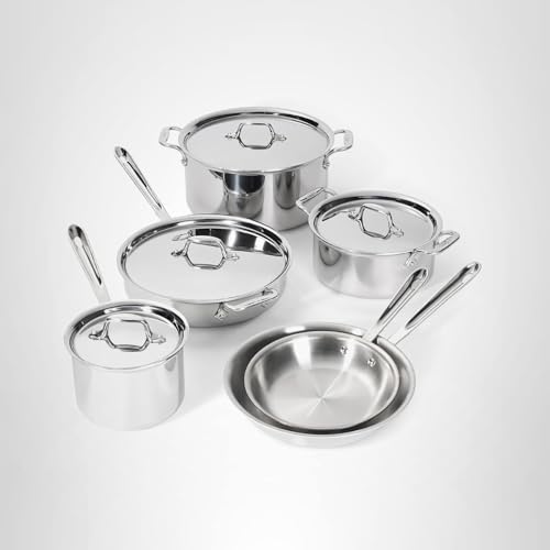 All-Clad D3 Stainless Steel 10 Piece Cookware Set- Made in USA- Includes Frying Pans, Saucepan, Soup Pot, Sautépan, Stockpot - Professional Grade -Oven Safe & Induction Compatible