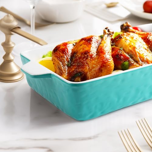 Krokori 4 QT Baking Dish, Casserole Dishes for Oven, 9x13 Baking Pan with Handles, Lasagna Pan Deep, Ceramic Casserole Dish Oven Safe for Baking, Lasagna, Kitchen, Wedding Gift (Aquamarine)