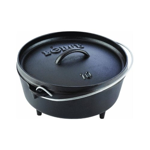 Lodge Seasoned Cast Iron Camp Dutch Oven with Lid - 4 Quart - Dual Handles - Seasoned Cast Iron Cookware with Steel Handle & Strong Lid for Heavy- Duty Camping Cookware