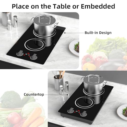 VBGK Double Induction Cooktop,110V 2300w 2 burnerinduction cooktop,2 burner Hot Plate Electric burner withLCD Touch Screen 9 Levels Settings Child Safety Lock &Timer