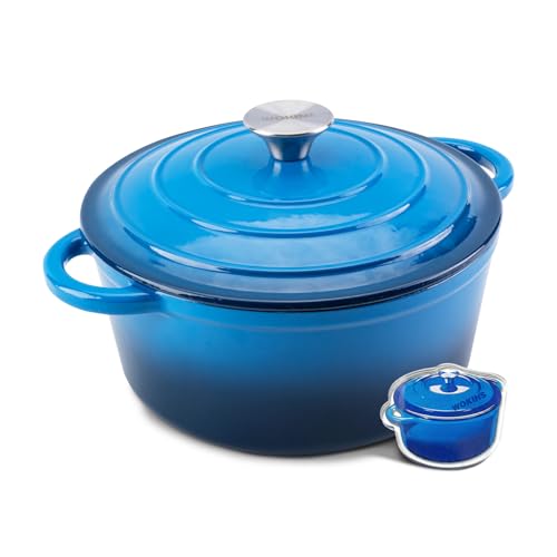 WOKINS Enameled Cast Iron Dutch Oven - 5.5QT Pot with Lid,Oven Safe to 500°F,Heavy-Duty Cookware for Sourdough Bread Baking,Braising,Stews,Roasting Blue