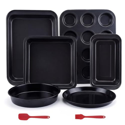 Baking Set, Nonstick Bakeware Sets,6 Pieces Baking Pans Set Including Roasting Pan Cookie Sheet Cake Pan Loaf Pan Muffin Pan, Oven & Dishwasher Safe Carbon Steel