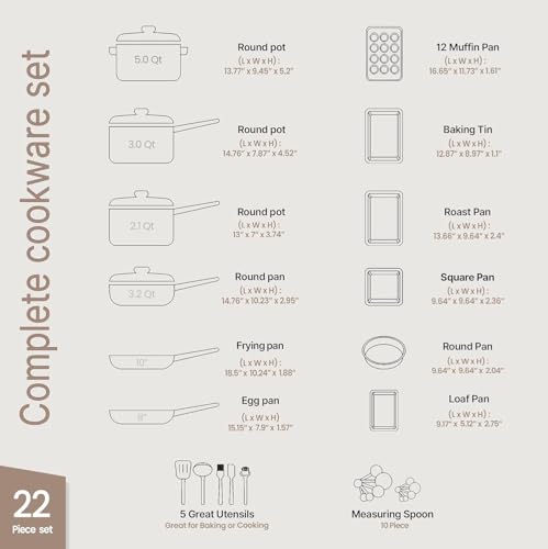 Pots and Pans Set, 22-Piece Non Stick Cookware & Bakeware Sets with Plaid Pattern, Stackable Design, Dishwasher Safe, Stain-resistant, Oven & All-Stove Safe, Tempered Glass Lid, Black