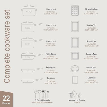Pots and Pans Set, 22-Piece Non Stick Cookware & Bakeware Sets with Plaid Pattern, Stackable Design, Dishwasher Safe, Stain-resistant, Oven & All-Stove Safe, Tempered Glass Lid, Black