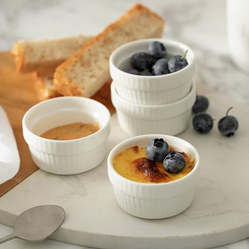 Feenmai Ramekins 2 oz Oven Safe - Ceramic Creme Brulee Ramekins Set of 6, Small Desserts Baking Bowls, Porcelain Souffle Dishes Pudding Custard Cups, White Dipping Bowls - RAMEKIN DISH