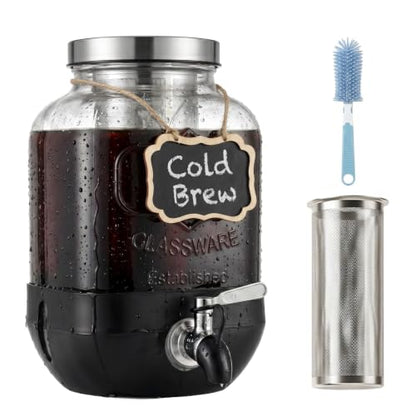 Cold Brew Coffee Maker With, Cold Brew Pitcher,1 Gallon Glass Pitcher With Stainless Steel Filter,304 Stainless Steel Leak-Proof Spigot,100% Leakproof,Large Iced Coffee Maker for Home, Easy to Use