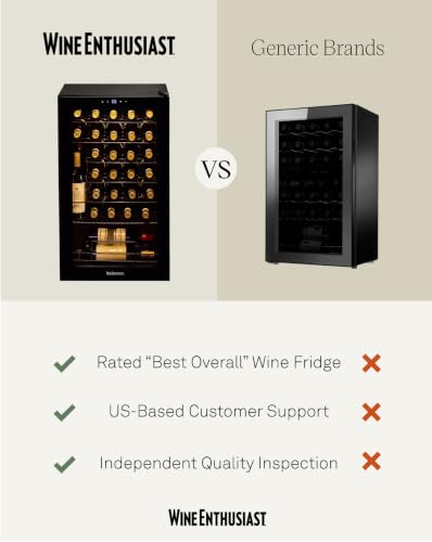 Wine Enthusiast 33-Bottle Compressor Wine Cooler w/Upright Bottle Storage - Freestanding 3.3 Cu. Ft. Wine Refrigerator, LED Digital Control Panel, Energy-Efficient Cooling of 41-64°F