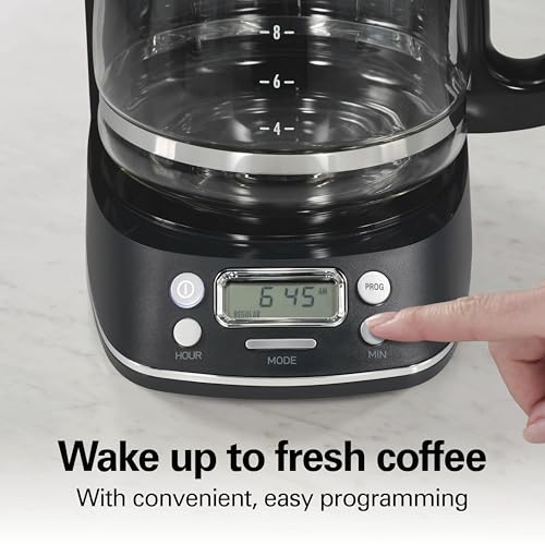 Hamilton Beach 12 Cup Programmable Hot & Iced Coffee Maker, Glass Carafe, Auto-Pause and Pour, 4-Hour Auto Shutoff, Black with Chrome Accents (43690J)