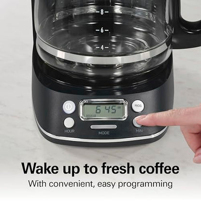 Hamilton Beach 12 Cup Programmable Hot & Iced Coffee Maker, Glass Carafe, Auto-Pause and Pour, 4-Hour Auto Shutoff, Black with Chrome Accents (43690J)