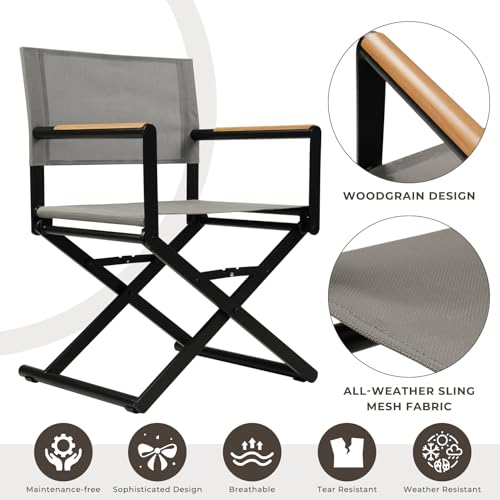 Grand patio 11-Piece Outdoor Dining Set, 10 Extra-Wide Folding Chairs & 1 Rectangle Expandable Table for 6-8 Person, Sling Mesh Patio Chairs with Wood Grain Table for Yard, Poolside, Deck, Gray