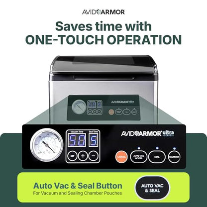 Avid Armor USV32 Chamber Vacuum Sealer Machine – 11.5" Sealing Bar, Glass Lid, Seal Meats, Soups, Sauces & Liquids, Marinate in Minutes, Sous Vide Ready, Accessory Hose Included, Stainless Steel