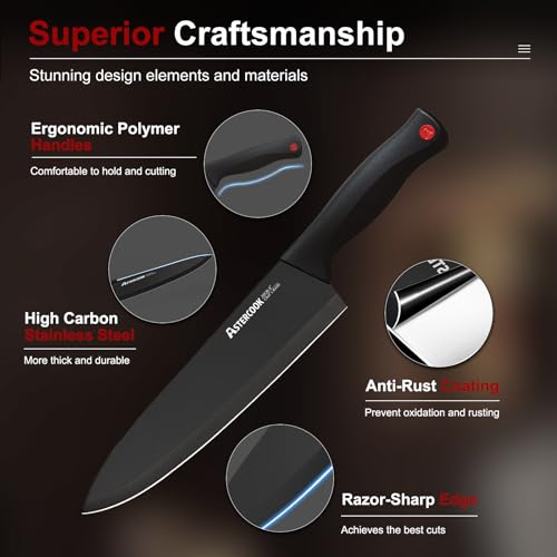 Knife Set, Astercook 15 Pieces Knife Sets for Kitchen with Block, Dishwasher Safe Kitchen Knife Set with Built in Sharpener Block, German Stainless Steel Kitchen Utensils Set