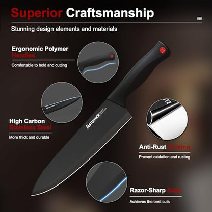 Knife Set, Astercook 15 Pieces Knife Sets for Kitchen with Block, Dishwasher Safe Kitchen Knife Set with Built in Sharpener Block, German Stainless Steel Kitchen Utensils Set