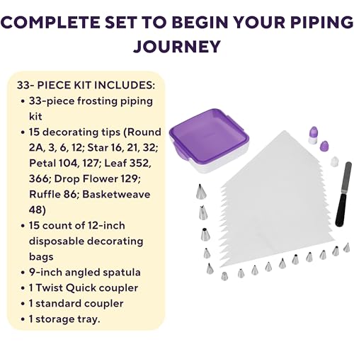 Wilton Decorating Essentials Frosting Piping Kit with Storage Box, Cake & Cupcake Decorating Set, 33 Piece Set