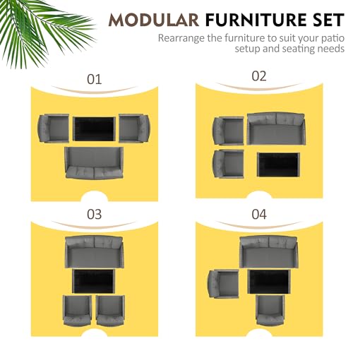 Shintenchi 4 Piece Patio Furniture Set, Outdoor Rattan Conversation Set with Coffee Table, Outside Wicker Sectional Sofa Couch with Cushion, Gray