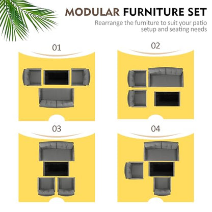 Shintenchi 4 Piece Patio Furniture Set, Outdoor Rattan Conversation Set with Coffee Table, Outside Wicker Sectional Sofa Couch with Cushion, Gray