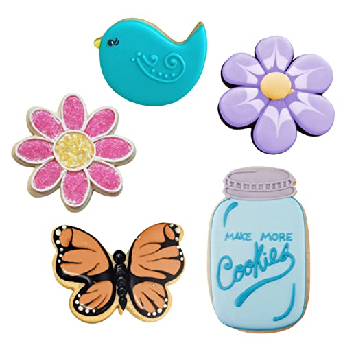 Ann Clark 5-Pc Mother's Day Flower Garden Cookie Cutter Set Made in USA, Butterfly, Bird, Flower, Daisy, Mason Jar