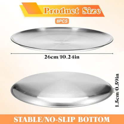 Xosjska 8 Pieces 10 Inch Pizza Pan Bulk Stainless Steel Pizza Tray Round Pizzas Oven Baking Pans Tray for Oven Baking Home Kitchen Restaurant, Dishwasher Safe & Easy Clean, Silver