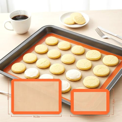 Silicone Baking Mat, Baking Sheets Non Stick, Silicone Mats for Baking, 3 Pcs Baking Supplies for Cookies, Bread & Pastry, Heat-Resistant & Reusable, Orange