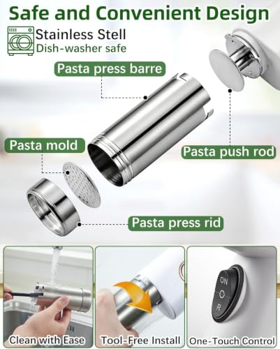 Electric Pasta Maker Machine, Potato Ricer, Automatic Noodle Maker Machine with Powerful Motor, Cordless Handheld Noodle Machine for Kitchen Home Restaurant (White, 5-IN-1)