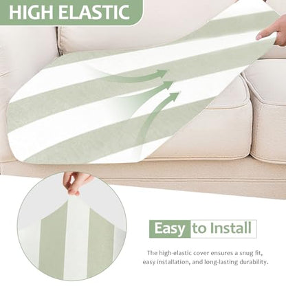 HANDONTIME Striped Outdoor Cushion Covers 8pcs Sage and White