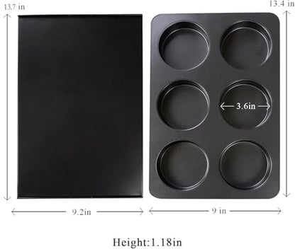 Elesinsoz 6 Cup Straight Side Jumbo English Muffin Cupcake Pan with Lid, Nonstick Hamburger Burger Bun Mold Muffin Pan for Baking Egg Sandwich Frittata Cinnamon Roll Focaccia Quiche Pancake