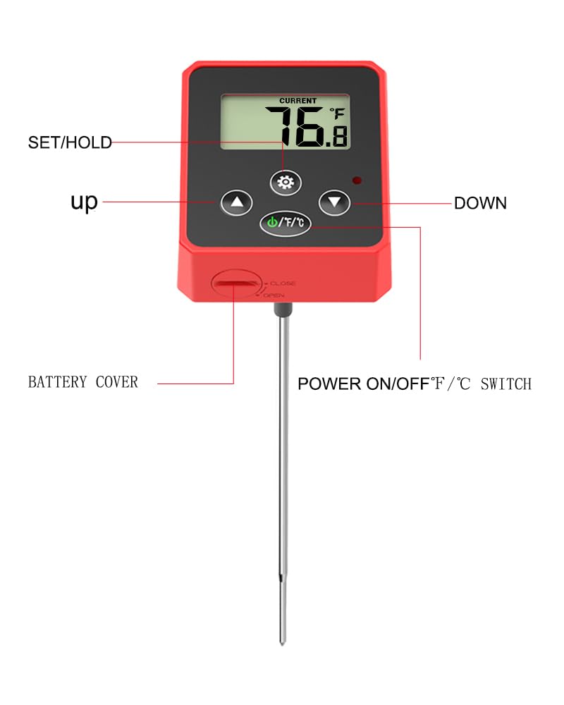 Digital Candy Thermometer with Pot Clip,Alarm Function,10'' Long Probe,Rotatable Display, Programmable Instant Read Food Candy Thermometer for Candy Making,Candle Smoker, Oil Cooking