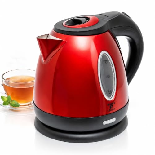 Moss & Stone 1.2L Stainless Steel Small Electric Kettle Red Color, Cordless 1500w Fast Boiling Pot, Portable Hot Water Electric Tea Kettle With Boil Dry Protection & Auto Shut-Off