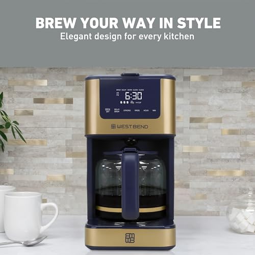 West Bend Timeless 12-Cup Programmable Coffee Maker with Brew Strength Selector for Hot and Iced Coffee, Includes 1-4 Cup Brew Option and Permanent Filter
