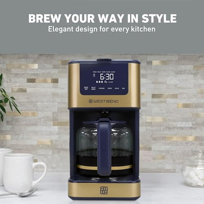 West Bend Timeless 12-Cup Programmable Coffee Maker with Brew Strength Selector for Hot and Iced Coffee, Includes 1-4 Cup Brew Option and Permanent Filter
