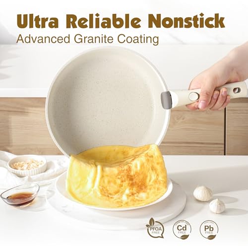 SENSARTE 24 Piece Pots and Pans Set, Nonstick Detachable Handle Cookware, Induction Kitchen Cookware Set with Removable Handle, Healthy Non Stick for RV, Dishwasher ＆ Oven Safe (White)
