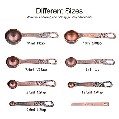 Smithcraft Measuring Cups and Spoons Set 14, Copper Measuring Cups and Spoons Set for Dry & Liquid, Metric & US Stainless Steel 6 Measure Cups and 7 Spoons Set w/Leveler for Kitchen & Baking