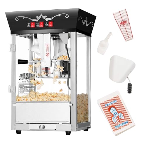 Matinee Popcorn Machine - 8oz Popper with Stainless-Steel Kettle, Reject Kernel Tray, Warming Light, and Accessories by Great Northern Popcorn (Black)