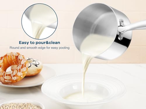 Homikit 1 Quart Saucepan, Tri-Ply Stainless Steel Sauce Pan with Lid, 1QT Small Induction Cooking Pot with Ergonomic Handle, Small Pan for Making Sauce, Warming Milk, Boiling Eggs, Dishwasher Safe