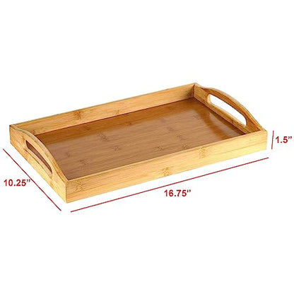 Serving tray bamboo - wooden tray with handles - Great for dinner trays, tea tray, bar tray, breakfast Tray, or any food tray - good for parties or bed tray