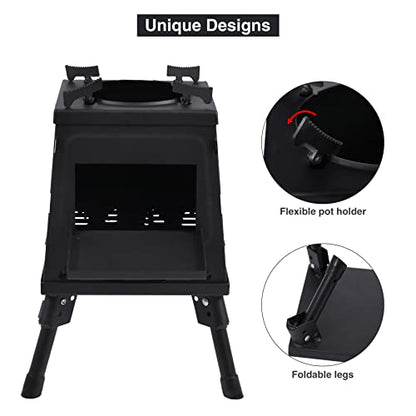 Lineslife Wood Burning Camp Stove, Portable Cast Iron Camping Wood Stove, Black Woodstove with Carrying Case for Backpacking Outdoor Cooking, Small