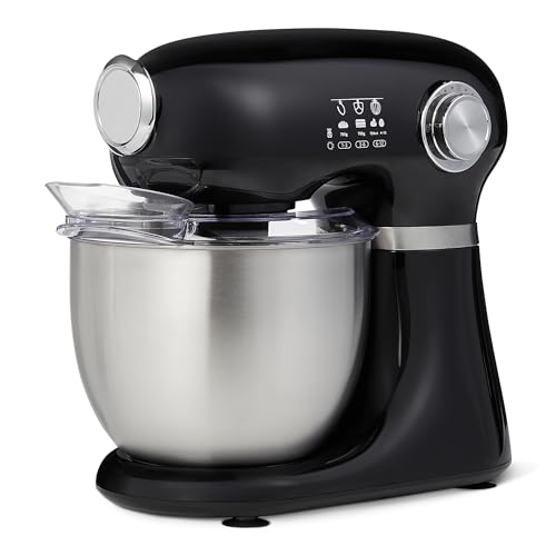 Amazon Basics Tilt-Head Stand Mixer with 5.3Qt Bowl, Dough Hook, Beater and Whisk, 12 Speeds, 350W, Black