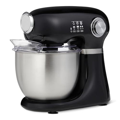 Amazon Basics Tilt-Head Stand Mixer with 5.3Qt Bowl, Dough Hook, Beater and Whisk, 12 Speeds, 350W, Black