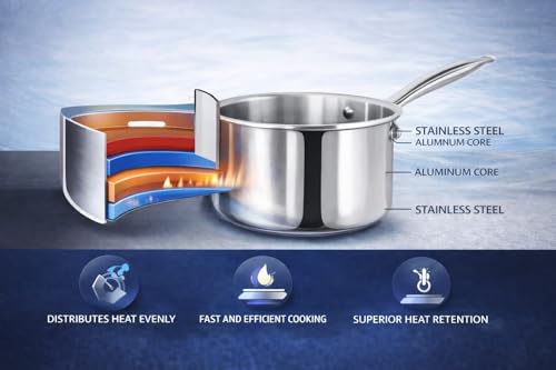 Stainless Steel Sauce Pan with Lid 3 Quart Non Stick Pan Easy to Clean For Home Kitchen Restaurant Multipurpose Use (Silver 7.87 inches)
