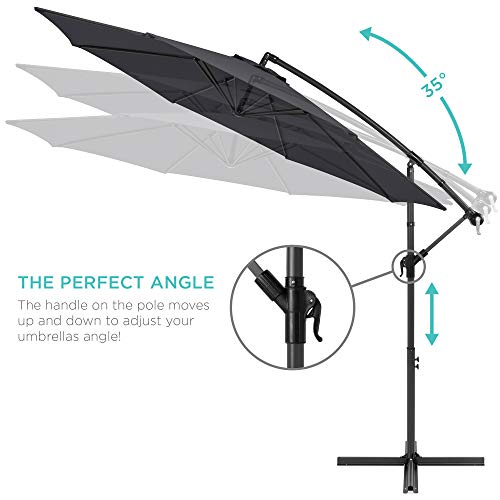 Best Choice Products 10ft Offset Hanging Market Patio Umbrella w/Easy Tilt Adjustment, Polyester Shade, 8 Ribs for Backyard, Poolside, Lawn and Garden - Gray