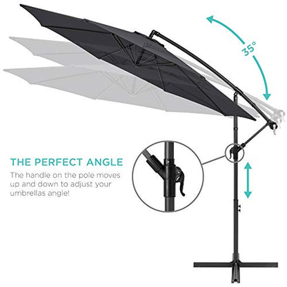 Best Choice Products 10ft Offset Hanging Market Patio Umbrella w/Easy Tilt Adjustment, Polyester Shade, 8 Ribs for Backyard, Poolside, Lawn and Garden - Gray