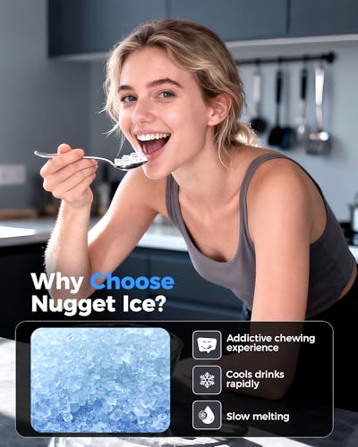 CyberChill Nugget Ice Maker Countertop 44lbs Per Day Pebble Sonic Ice Makers Machine Chewable Pellet Ice with Self-Cleaning Removable Water Tank See Through Window for Home/Kitchen/Office