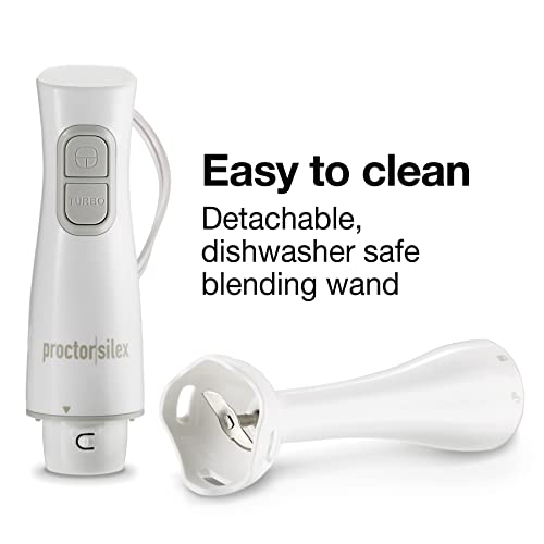Proctor Silex Electric Immersion Blender with Detachable Dishwasher Safe Handheld Hand Blender Stick, 2-Speeds, 150 Watts, White (59739)
